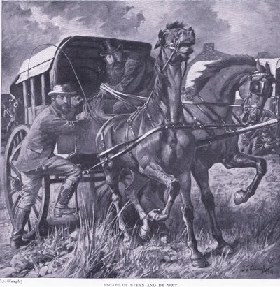 Ucieczka Steyna i De Wita, ilustracja z filmu After Pretoria: The Guerilla War, 1902 autorstwa Frederick Judd Waugh
