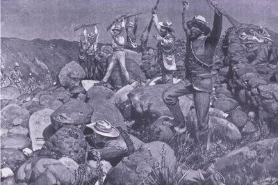 Udawana kapitulacja, która wciągnęła Liverpool w rozpaczliwą sytuację, ilustracja z After Pretoria: The Guerilla War, 1902 autorstwa Frederick Judd Waugh