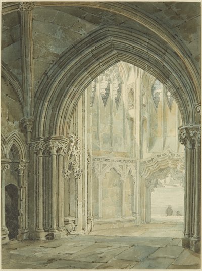 Wnętrze ganku północnego St Mary Redcliffe autorstwa Frederick Mackenzie