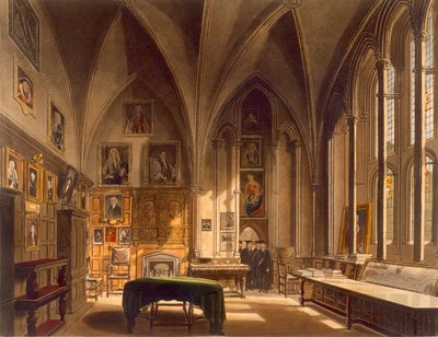 Wnętrze kapitularza, ilustracja z „Historii Oksfordu”, ryt. J. Bluck (fl.1791-1831) wyd. R. Ackermann, 1813 (akwatinta) autorstwa Frederick Mackenzie