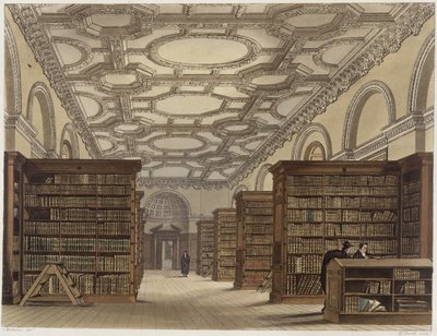Wnętrze Biblioteki Publicznej, Cambridge, z „Historii Cambridge”, ryt. Daniel Havell (1785-1826), wyd. R. Ackermann, 1815 (akwatinta kolorowa) autorstwa Frederick Mackenzie