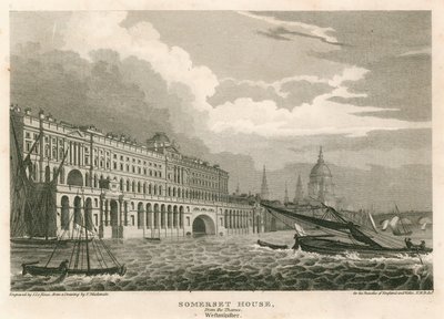 Widok na Somerset House, The Strand, Londyn, od strony Tamizy, Westminster autorstwa Frederick Mackenzie