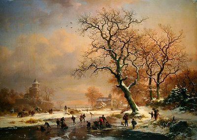 Zamarznięty zimowy krajobraz z łyżwiarzami autorstwa Frederick Marianus Kruseman