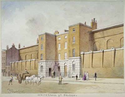 Widok więzienia dla dłużników przy Whitecross Street, Londyn, ok. 1840 r. autorstwa Frederick Napoleon Shepherd