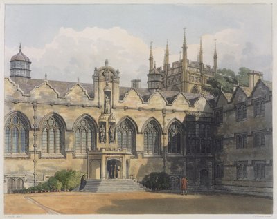 Oriel College na zewnątrz, ilustracja z „Historii Oksfordu”, grawerowana przez F.C. Lewis (1779-1856) wyd. R. Ackermann, 1813 (akwatinta) autorstwa Frederick Nash