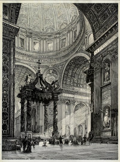 Bazylika Świętego Piotra, Rzym, Włochy, Widok wnętrza, 1878. autorstwa Frederick P Dinkelberg
