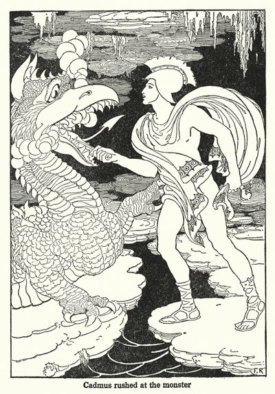 Kadmos rzucił się na potwora (litografia) autorstwa Frederick Richardson