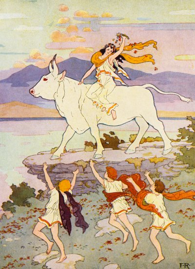 Europa machnęła ręką i zawołała "Do widzenia" (kolorowa litografia). autorstwa Frederick Richardson