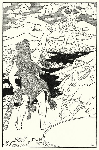 Herkules ujrzał oblicze olbrzyma ze wszystkimi jego ogromnymi rysami (litografia) autorstwa Frederick Richardson