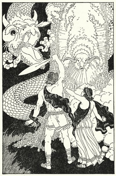 Jason dobył miecza i zrobił krok do przodu (lito) autorstwa Frederick Richardson