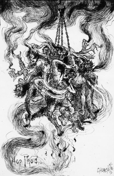 Hog Frog, ilustracja do opowiadania Edgara Allana Poe, ok. 1884 r. (akwaforta) autorstwa Frederick Stuart Church