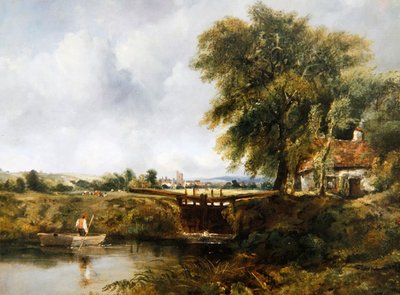 Dedham Lock (olej na płótnie) autorstwa Frederick Waters Watts