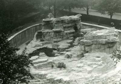Monkey Hill” widziany ze szczytu tarasów Mappin, londyńskie zoo autorstwa Frederick William Bond