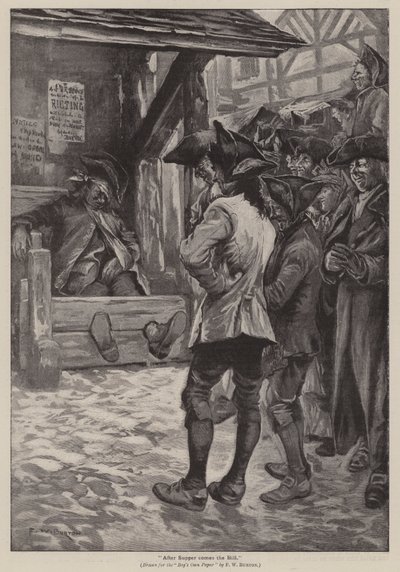 "Po kolacji przychodzi rachunek" (grawerunek) autorstwa Frederick William Burton
