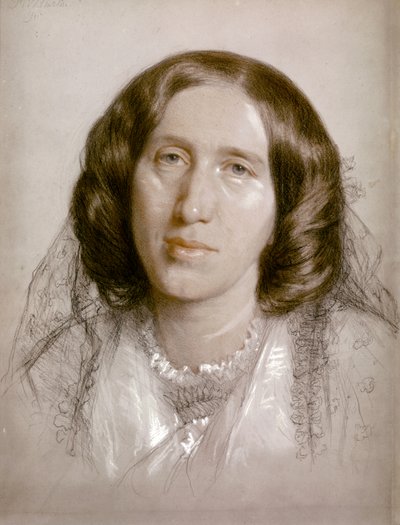 George ELIOT, Portret 1865 (papier, kreda) autorstwa Frederick William Burton