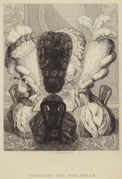 Settling the Odd Trick: satyra wyśmiewająca kobiece fryzury i mania grania autorstwa Frederick William Fairholt