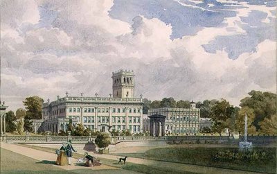 Widok domu i ogrodów w Trentham, Staffs (ołówek i akwarela) autorstwa Frederick William Hulme