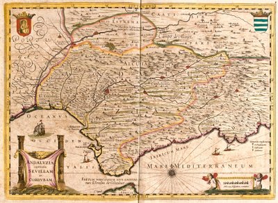 Mapa Andaluzji, z Sewillą i Kordobą (Hiszpania) (akwaforta autorstwa Frederick de Wit