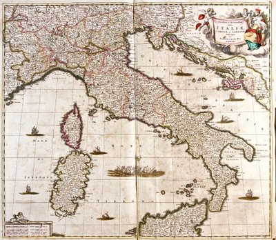 Mapa Włoch, Korsyki i Sardynii (akwaforta autorstwa Frederick de Wit