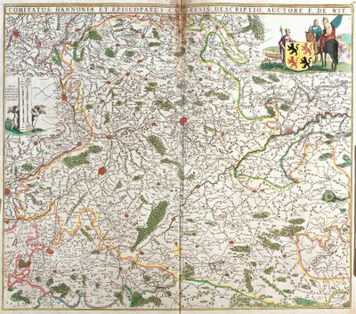 Mapa hrabiego Hainaut (Hainau) (Belgia) i Eveche z Cambresis (Francja) (akwaforta autorstwa Frederick de Wit