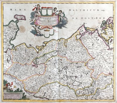 Mapa Księstwa Meklemburgii Schwerin (Niemcy) (akwaforta) autorstwa Frederick de Wit