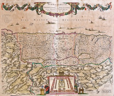 Mapa Ziemi Świętej (Izrael, Palestyna) (akwaforta autorstwa Frederick de Wit