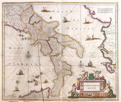 Mapa Królestwa Neapolitańskiego (Włochy) (akwaforta autorstwa Frederick de Wit