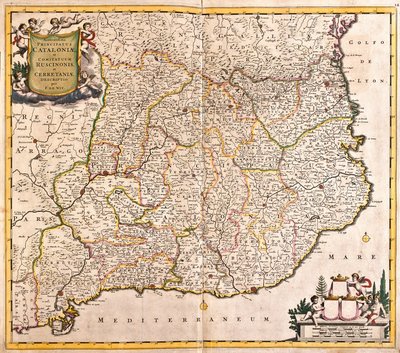 Mapa księstwa Katalonii (Hiszpania) (akwaforta autorstwa Frederick de Wit