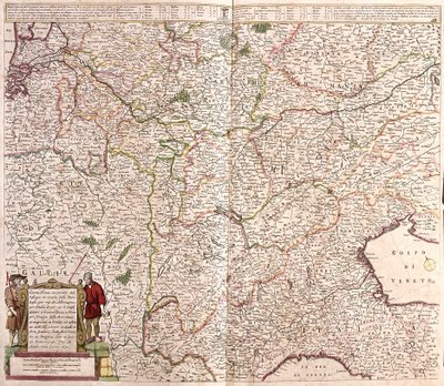 Mapa regionu łańcucha Alp (Francja, Włochy, Niemcy) (akwaforta autorstwa Frederick de Wit