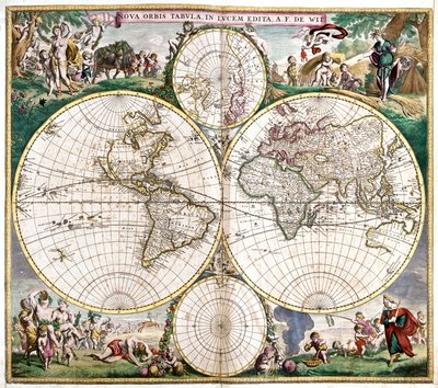 Świat Planisfery (akwaforta autorstwa Frederick de Wit