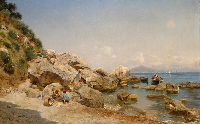Na plaży, Capri z Wezuwiuszem w tle autorstwa Frederico del Campo