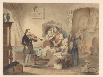 Charles Auguste de Bériot gra na skrzypcach w firmie autorstwa Frederik Carel de Graaff (signed by artist)