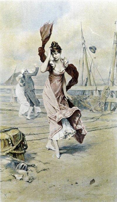 Kobieta nad morzem - alegoria wczesnej wiosny, kalendarz ilustrowany przez Huberta Dysa, malowany przez F.H. Kaemmerera autorstwa Frederik Hendrik Kaemmerer