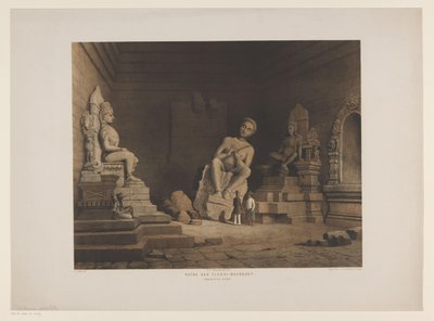 Dwóch mężczyzn w ruinach Tjandi Mendoet Ruiny Tjandi-Moendoet. Residence Kadoe (tytuł na obiekcie) autorstwa Frederik Hendrik Weissenbruch