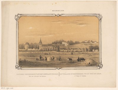 Widok Oosterbeek z postaciami robiącymi siano Wioska Oosterbeek widać z den Rijnkant. Godzina drogi od Arnhem. (tytuł na obiekcie) Gelderland (tytuł serii na obiekcie) autorstwa Frederik Lodewijk Huygens