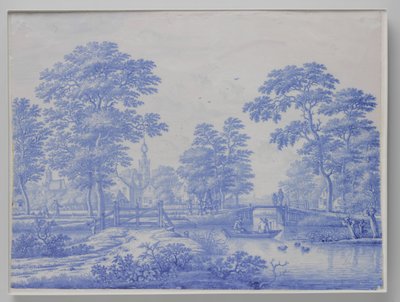 Tablica z widokiem na Overschie w pobliżu Rotterdamu Talerz z twarzą na Overschie autorstwa Frederik van Frytom (attributed to)