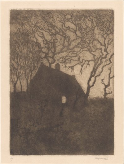 Dom w nocy autorstwa Frederika Henriëtte Broeksmit (signed by artist)