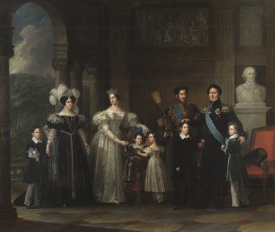 Rodzina Bernadotte (monarchia szwedzko-norweska): Oskar I (1799-1859), Desiree Clary (1777-1860), Josephine de Leuchtenberg (1807-1867), Karol XV (1826-1872), Oskar II (1829-1907) , Karol XIV Jean (1763-1844), Książę Gustaw (1827-1852) i Książę autorstwa Fredric Westin