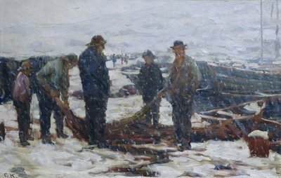 Rybacy, ok. 1900 (olej na płótnie) autorstwa Fredrik Kolstoe