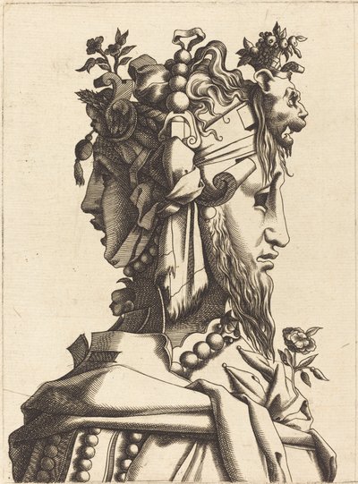 Popiersie kobiety w ekstrawaganckim stroju autorstwa French 16th Century after René Boyvin or Pierre Milan