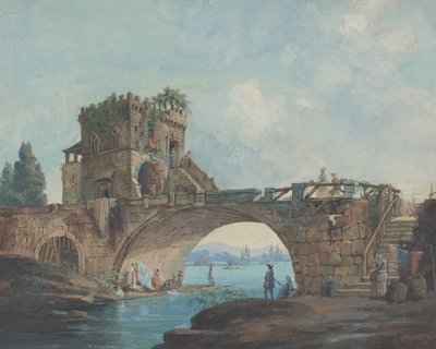 Ponte Salario z Praczkami autorstwa French 18th Century after Hubert Robert