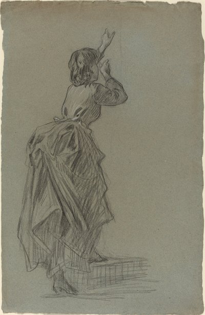 Młoda kobieta wspinająca się po schodach autorstwa French 19th Century