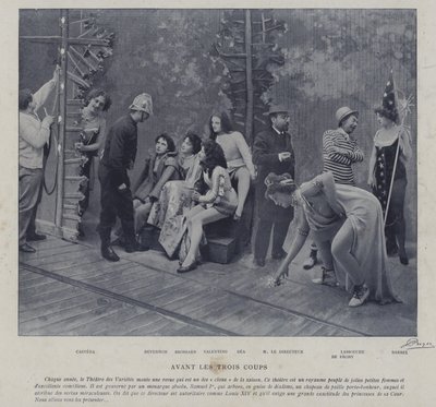 Aktorzy i aktorki w Theatre des Varietes w Paryżu (zdjęcie czarno-białe) autorstwa French Photographer