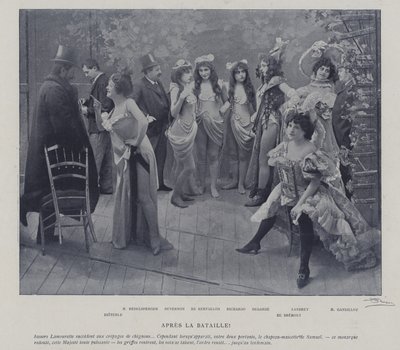 Aktorki w Theatre des Varietes, Paryż, po przedstawieniu (zdjęcie czarno-białe) autorstwa French Photographer