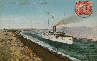 Zakręć w pobliżu Ismailia, Kanał Sueski. Pocztówka wysłana w 1913 roku. autorstwa French Photographer