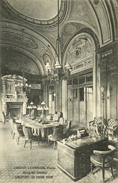 Sala posiedzeń banku Credit Lyonnais, Paryż (zdjęcie czarno-białe) autorstwa French Photographer