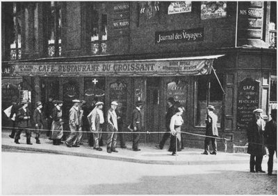 Cafe du Croissant, gdzie zamordowano Jeana Jauresa, róg rue du Croissant rue Montmartre, 1914 autorstwa French Photographer