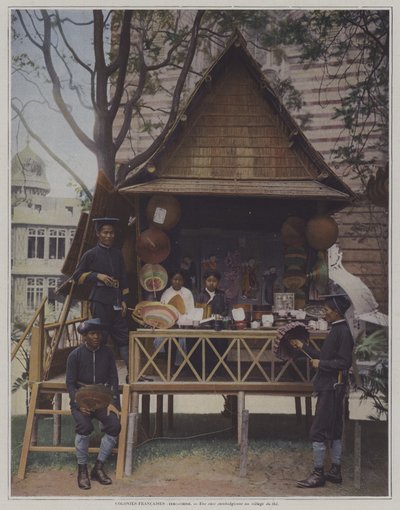 Chata kambodżańska na Exposition Universelle 1900, Paryż (kolorowe zdjęcie) autorstwa French Photographer