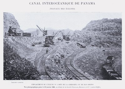 Panama Interoceanic Canal, Śluza Works (zdjęcie bw) autorstwa French Photographer