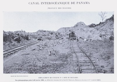 Panama Interoceanic Canal, Śluza Works (zdjęcie bw) autorstwa French Photographer